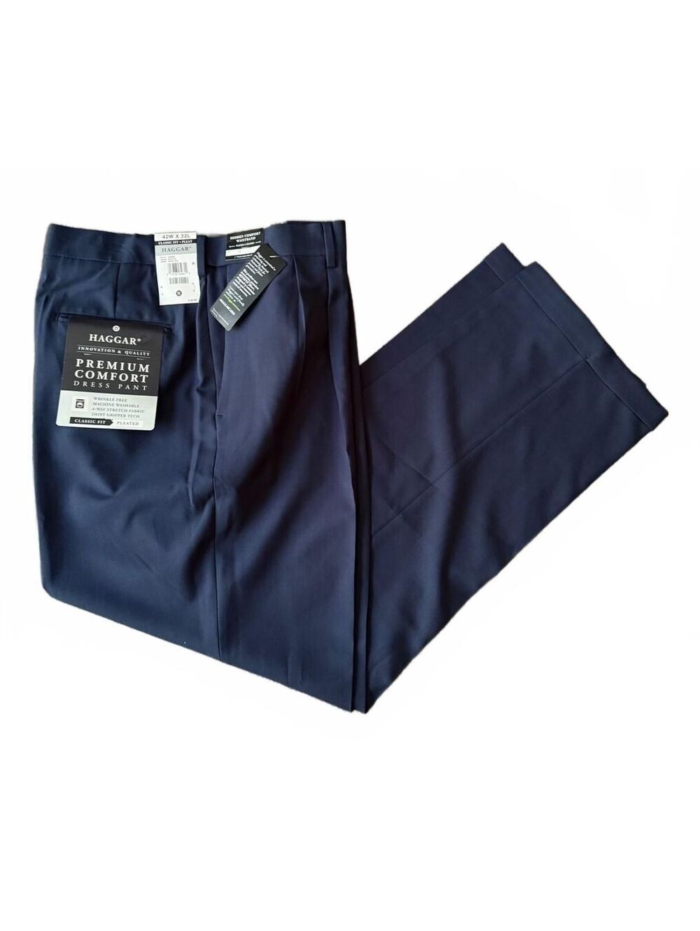 Haggar NEW Premium Comfort Dress Pants Size 42 x 32 Classic Fit Minimalist Blue